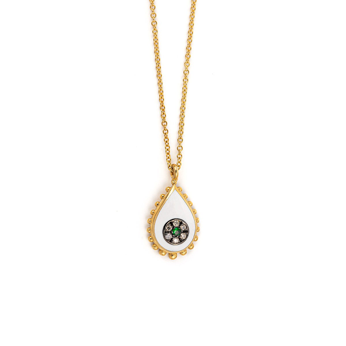 18K Gold Evil Eye Necklace with Emerald and Diamonds