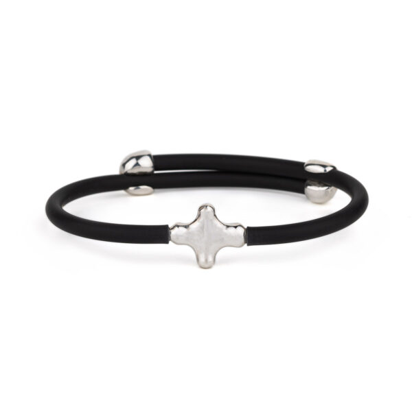 Cross Black Caoutchouc Bracelet – 925 Sterling Silver