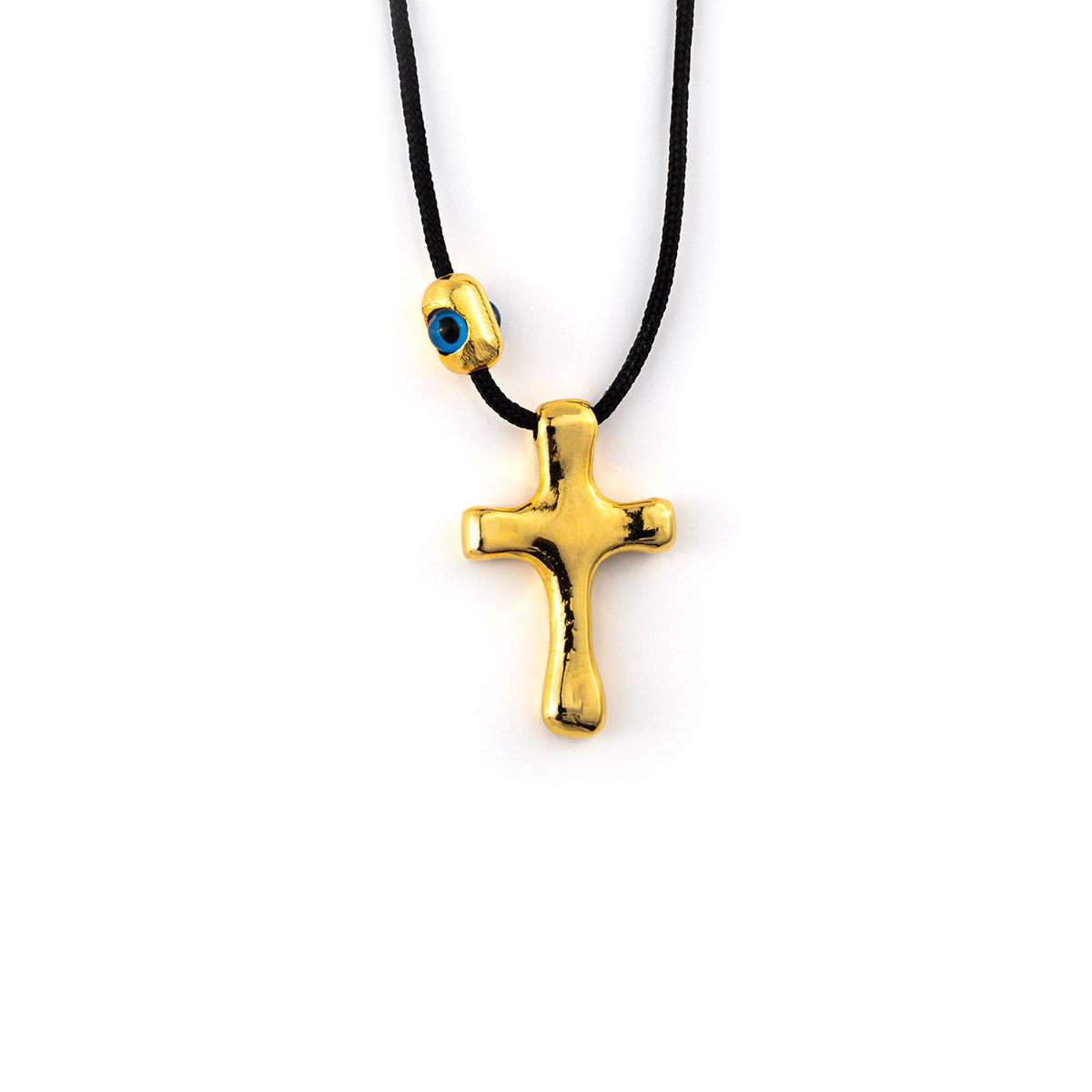 Black Cord Necklace with Silver Gold Plated Cross