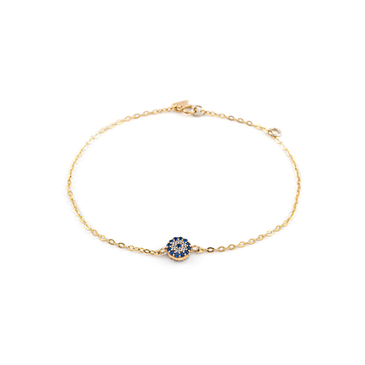 Evil Eye Bracelet with Blue Zircons - 14K Gold
