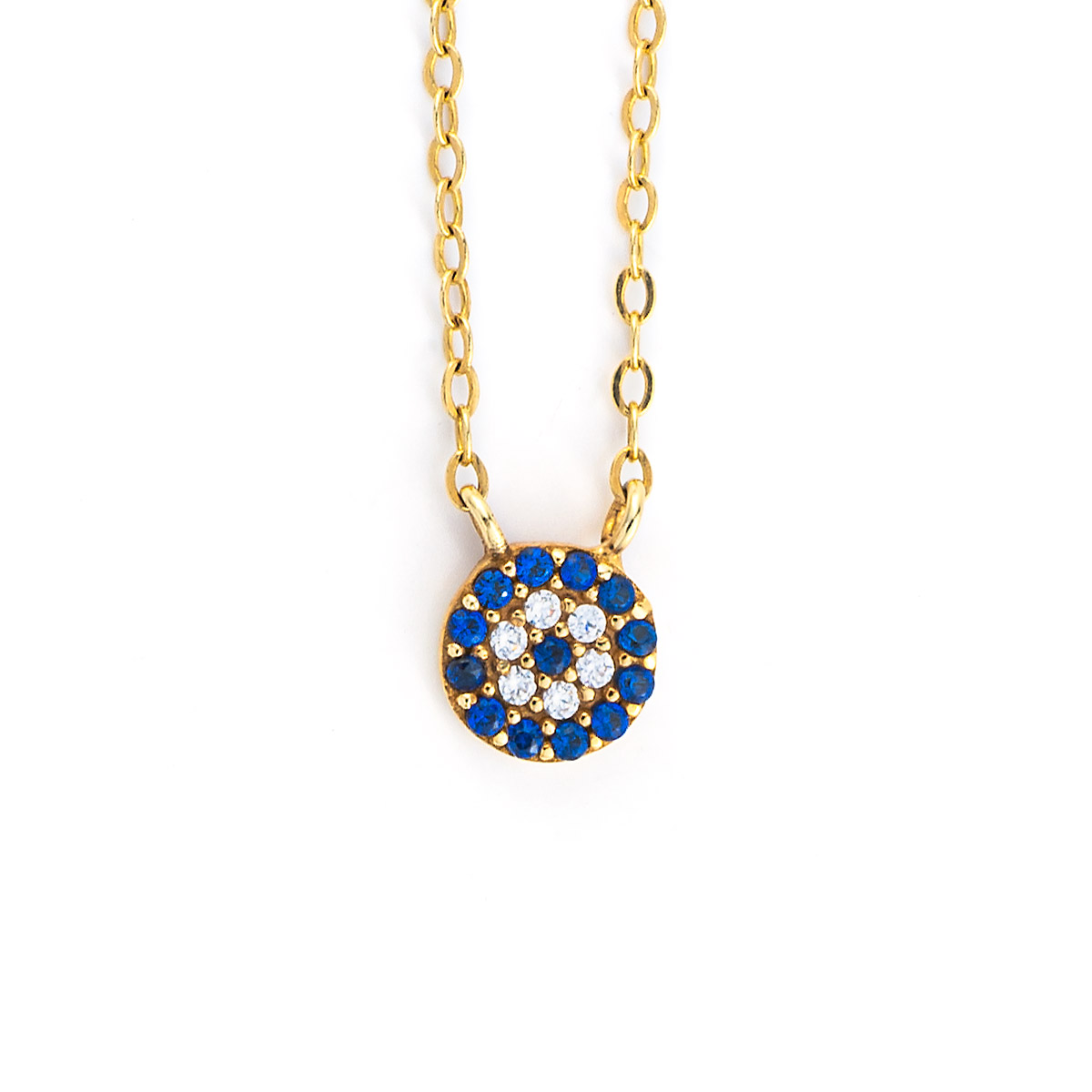 14K Gold Evil-eye Necklace with White and Blue Zircons