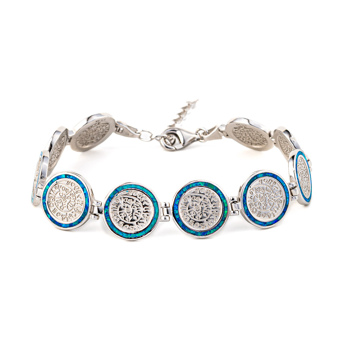Phaistos Disc Link Bracelet - 925 Sterling Silver with Blue Opal