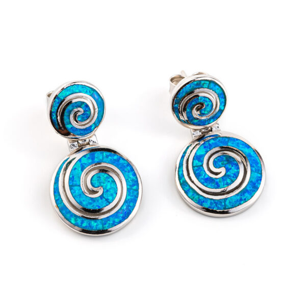 Blue fire opal drop spiral earrings