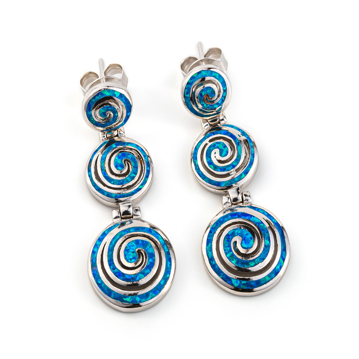 Opal spiral silver stud earrings