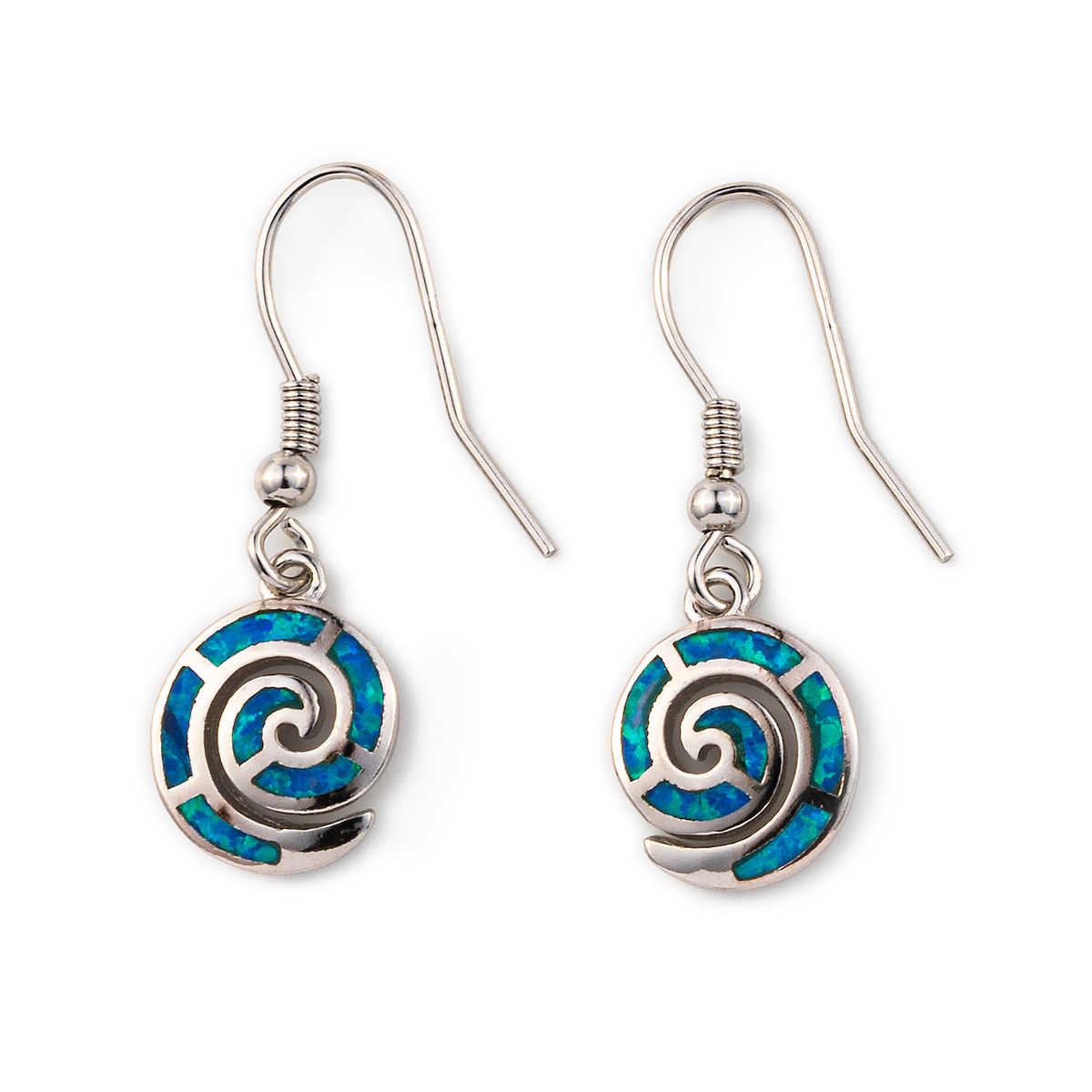 Blue opal Spiral earrings in Sterling Silver