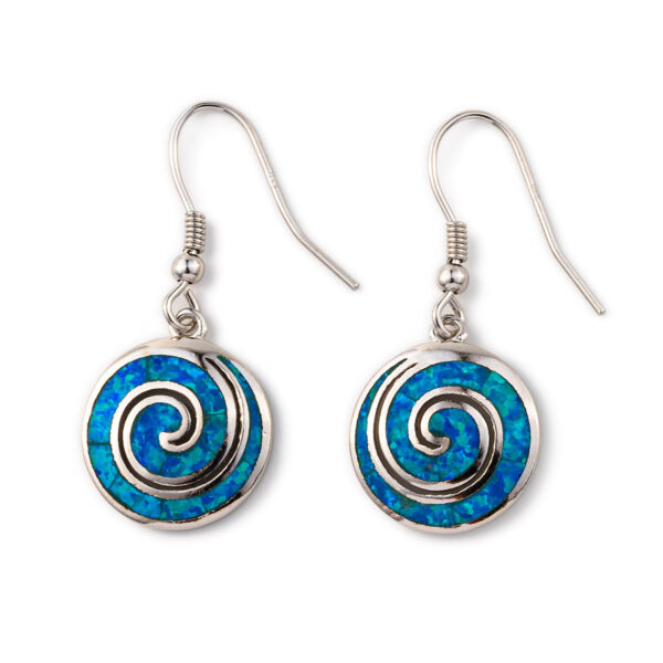 Spiral blue opal silver earrings