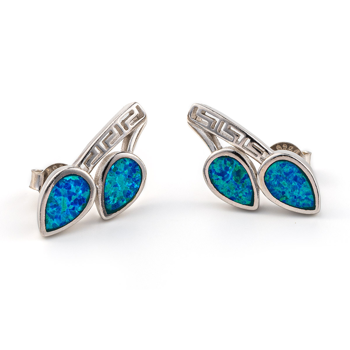 Leaf Stud Earrings – 925 Sterling Silver with Opal