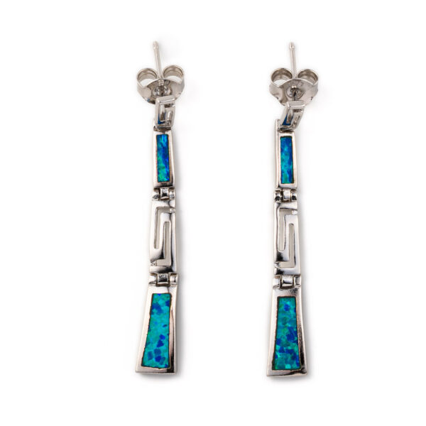 Blue Opal Dangle Earrings with Greek Key design