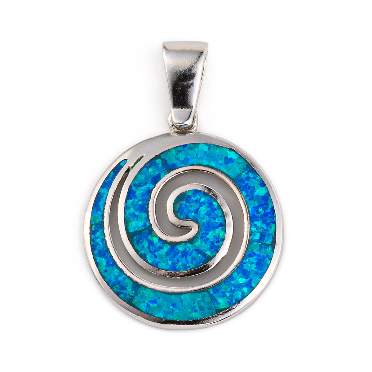 Spiral Pendant - 925 Sterling Silver with Opal