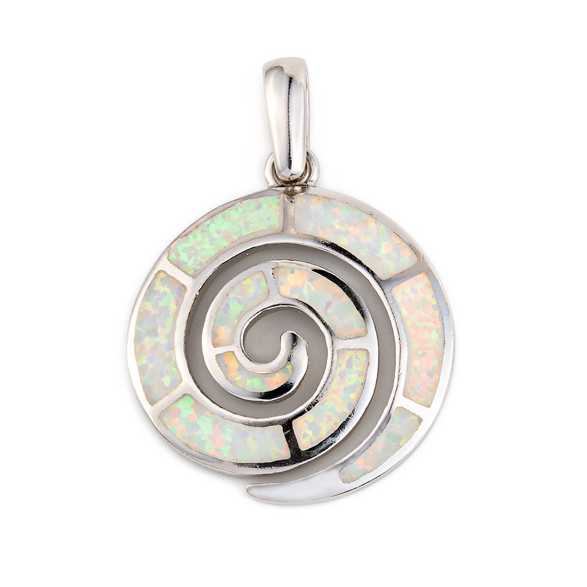 Spiral Pendant - Sterling Silver with White Opal