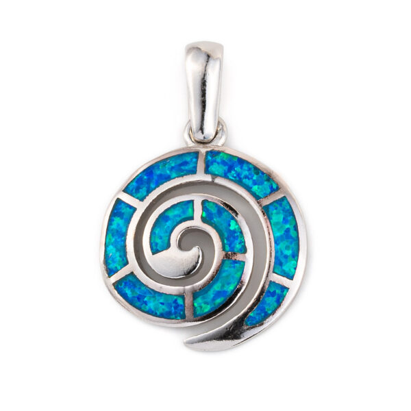 Spiral Pendant - 925 Sterling Silver with Blue Opal
