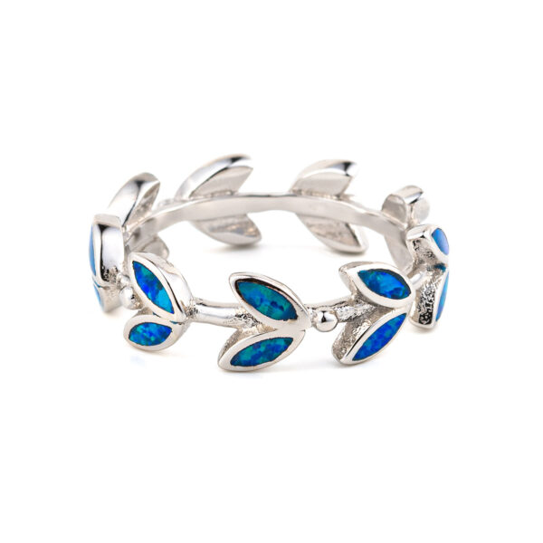 Leaf Ring - 925 Sterling Silver with Blue Opal