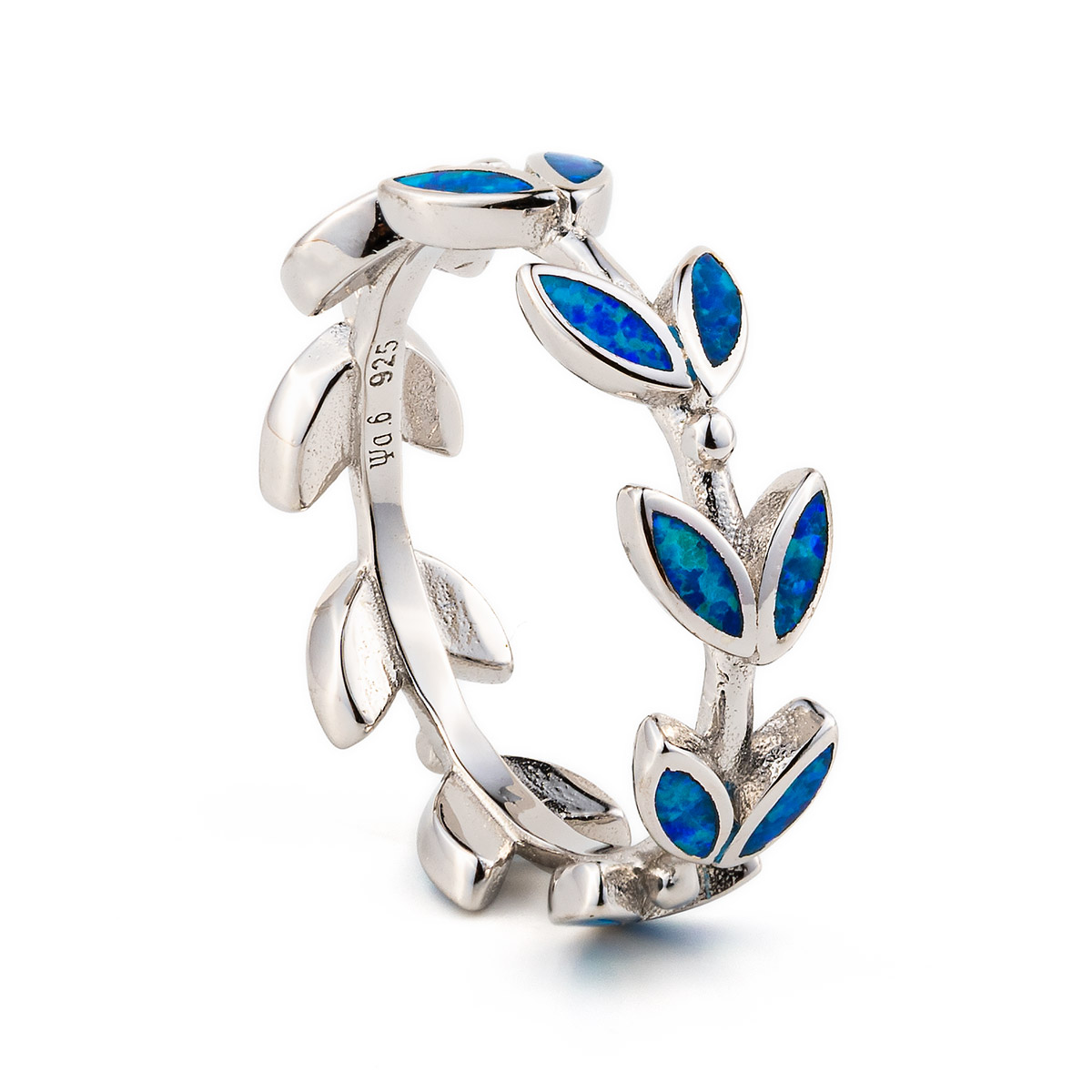 Leaf Ring - 925 Sterling Silver with Blue Opal - George Art Jewels