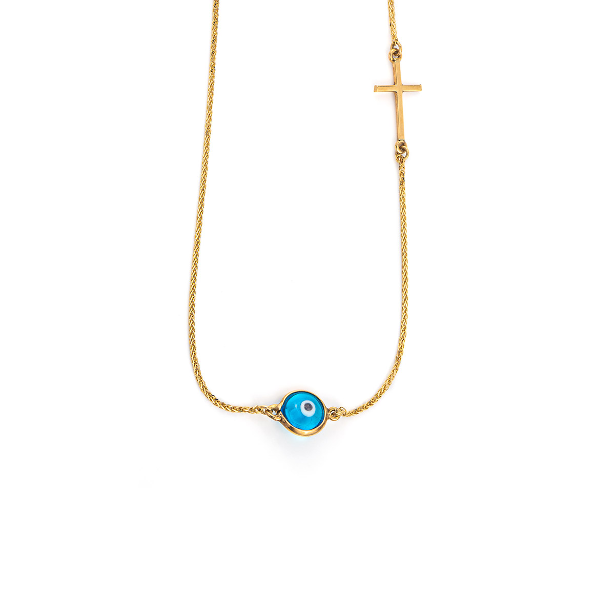 14K Gold - Eye Necklace with Cross