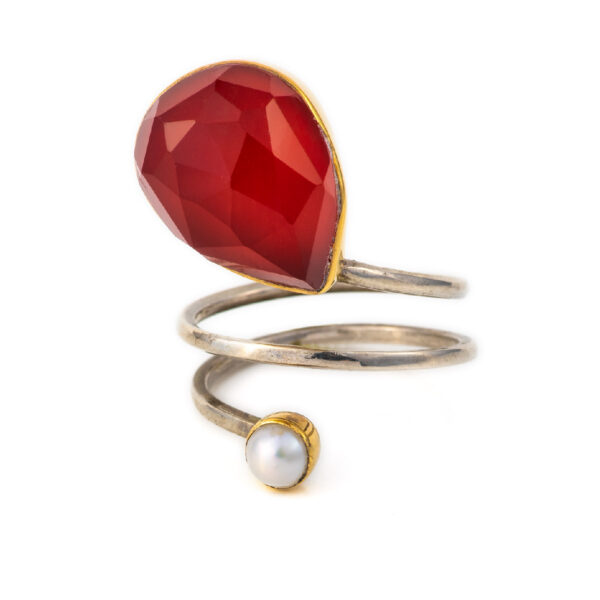Coral Doublet Twisted Ring - 18K Gold and Sterling Silver
