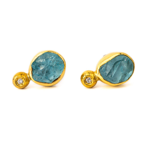 Aqua Marine Earrings with Diamonds - 18K Gold