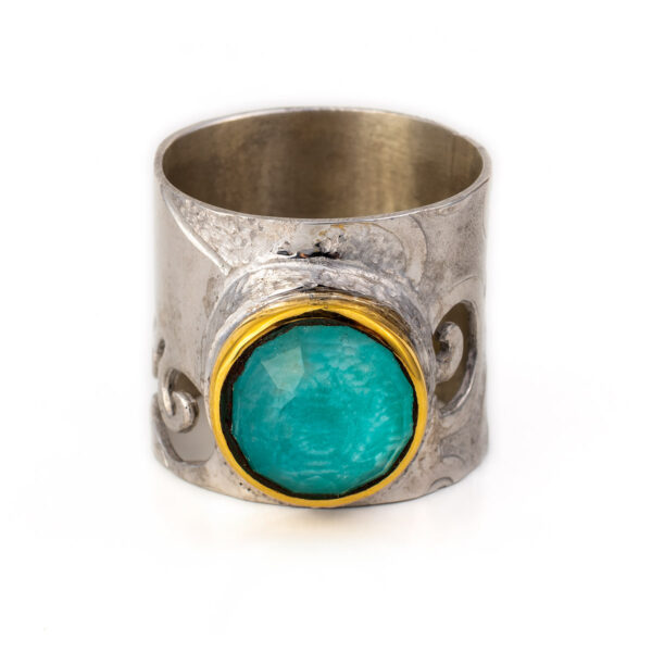 Amazonite Doublet Ring - 18K Gold and Sterling Silver
