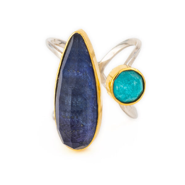 Doublet Ring Amazonite and Lapis Lazuli - 18K Gold and Sterling Silver