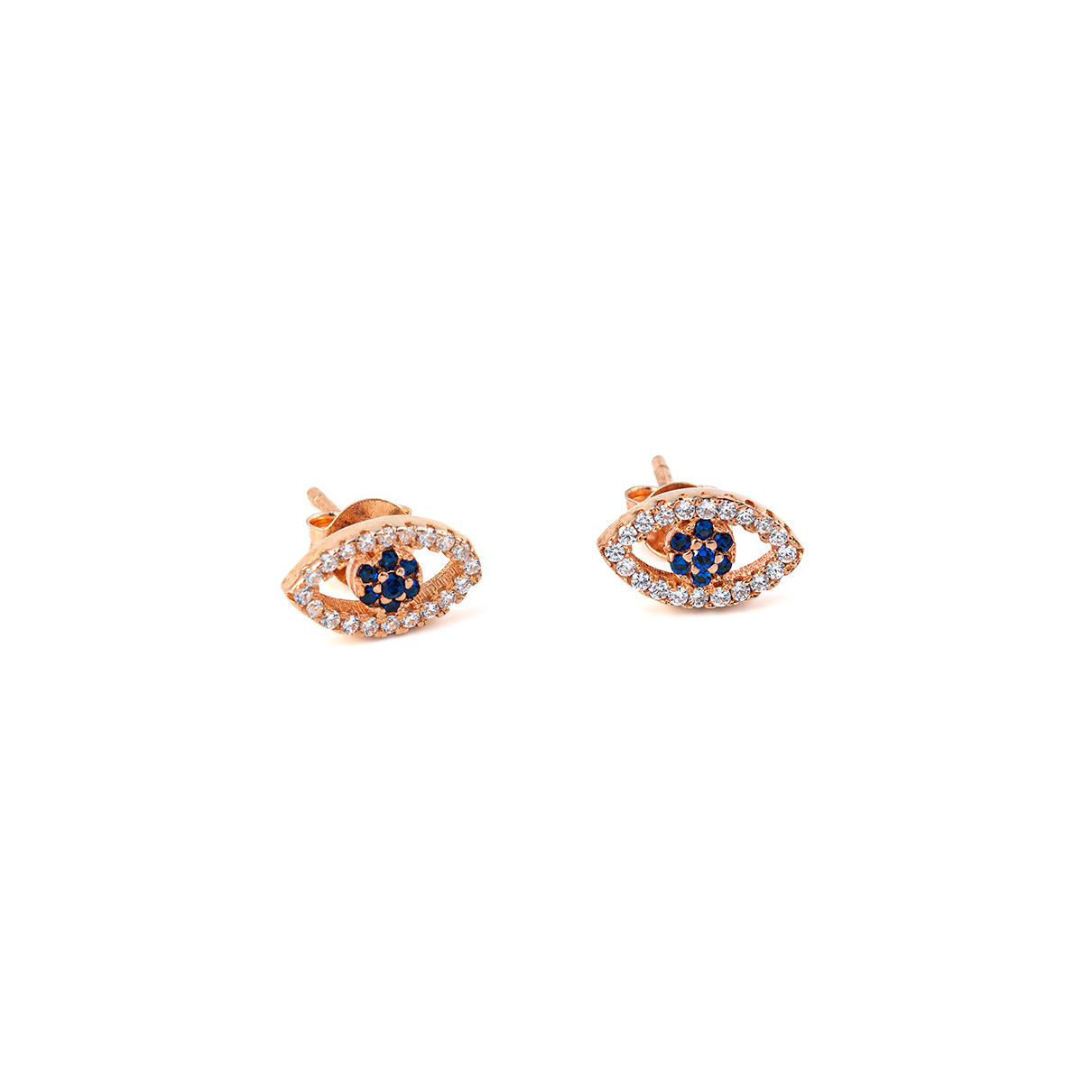 Silver Rose Gold Plated Stud Eye Earrings with zircon
