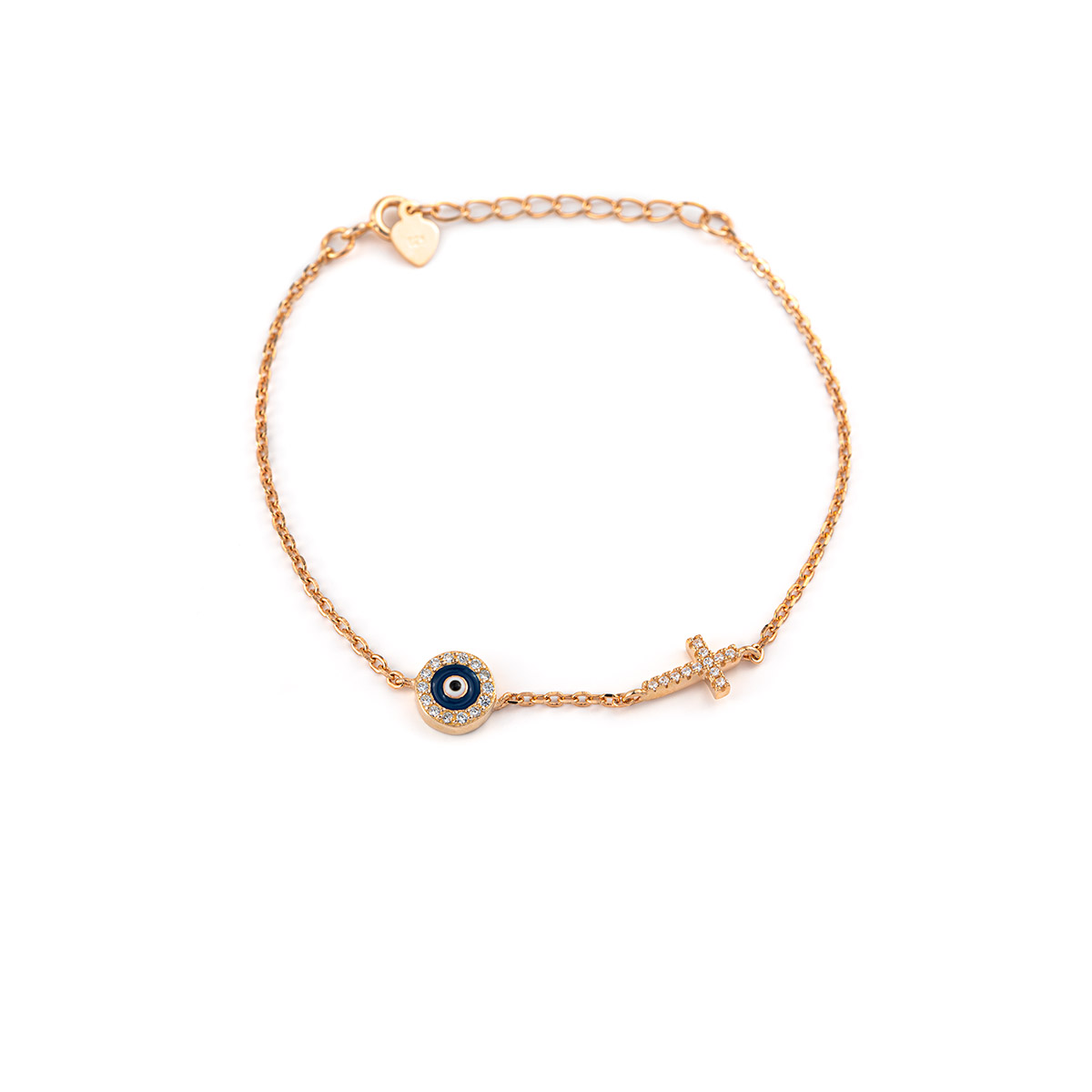 Eye Bracelet with Cross - Sterling Silver Rose Gold Plated