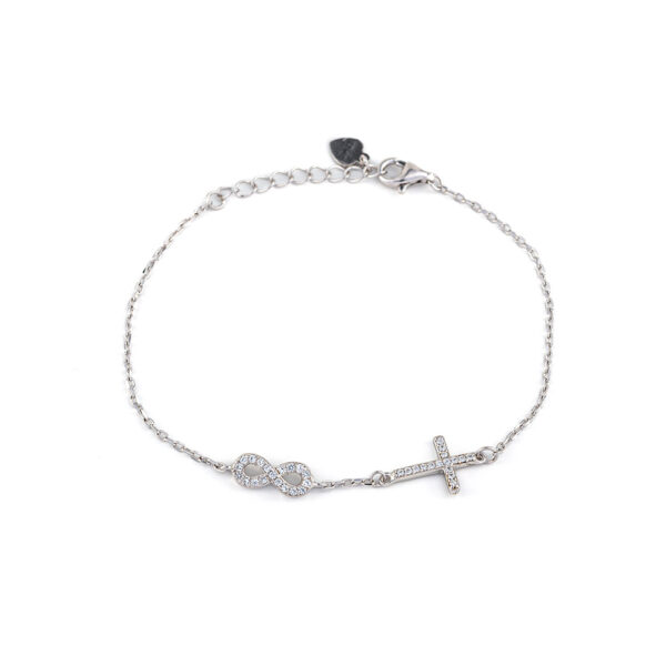 Sterling silver Infinity bracelet with cross and zircon