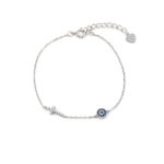 Sterling Silver Blue Evil Eye Bracelet with Cross and Zircon