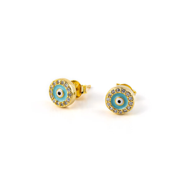 Stud Evil Eye Earrings with zircon - Sterling silver Gold Plated