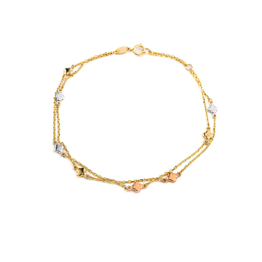 9K White Rose Gold Double Bracelet with Clover
