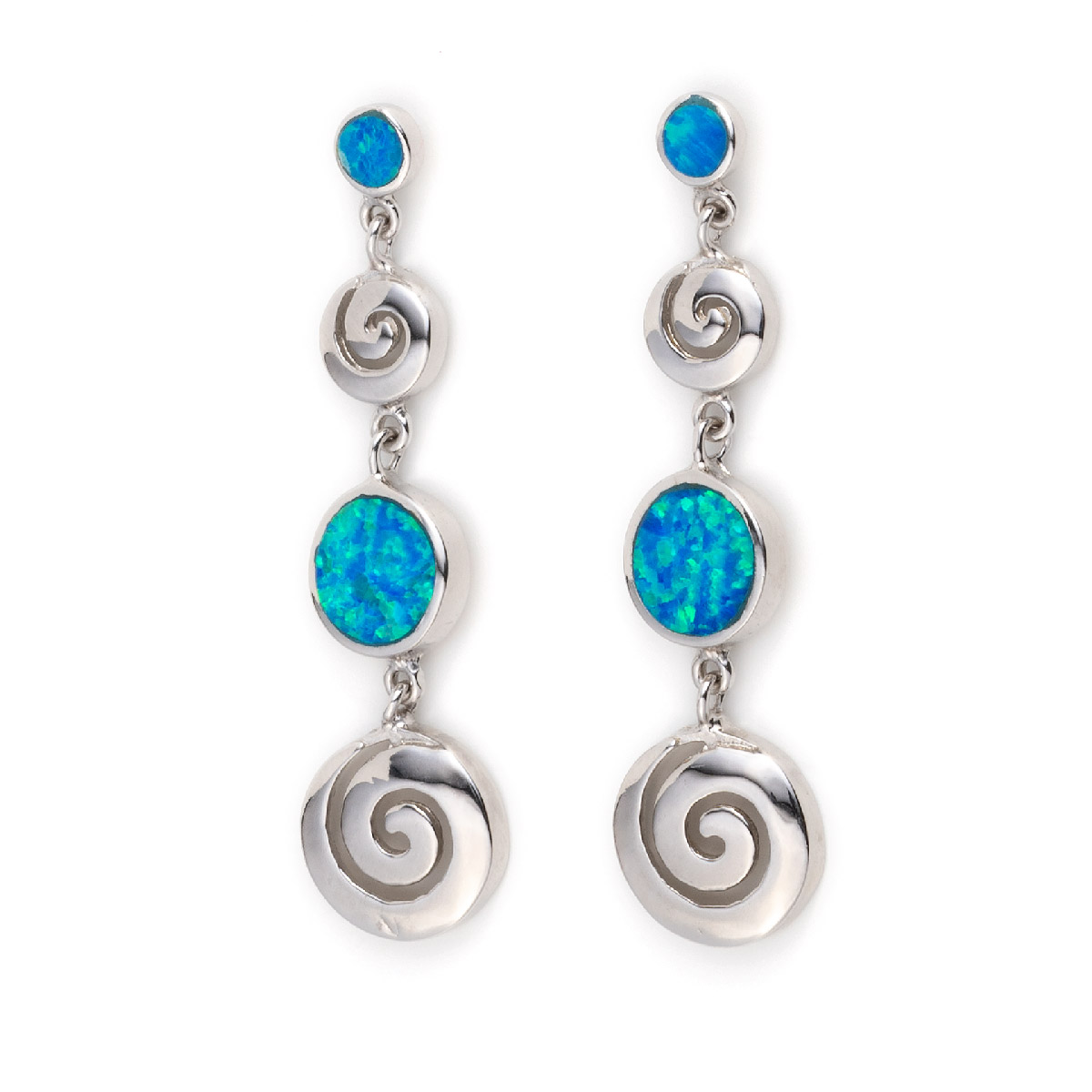 Sterling Silver Opal Dangle Spiral Earrings
