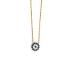 Eye Necklace with White and Blue Zircons - 9K Gold