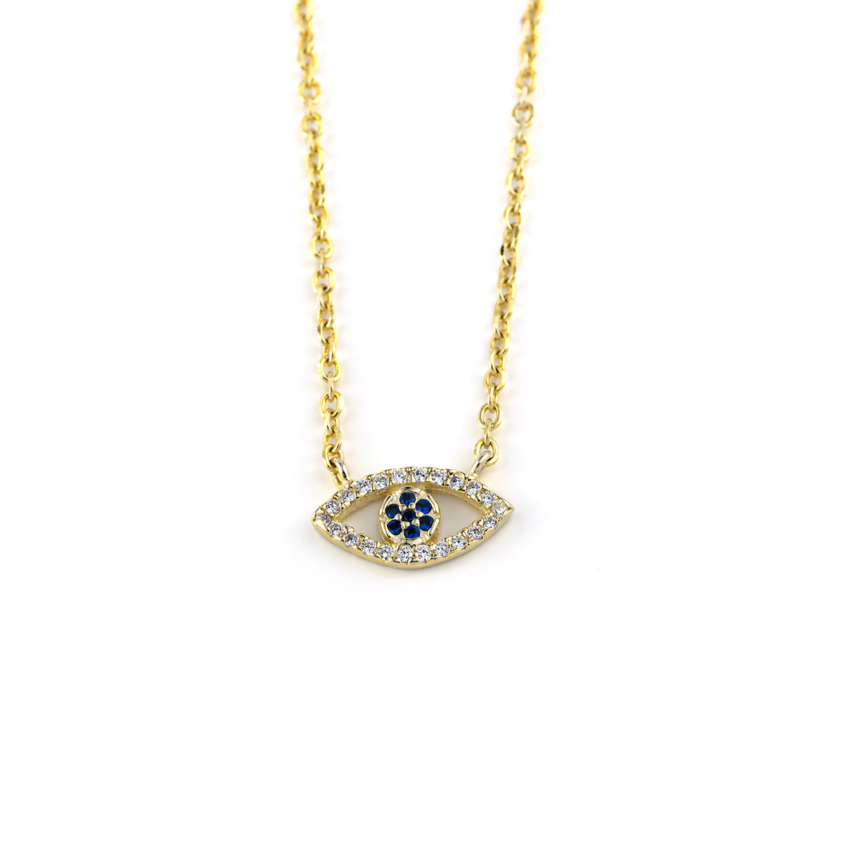 Evil Eye Necklace - Sterling Silver Gold Plated with Zircon
