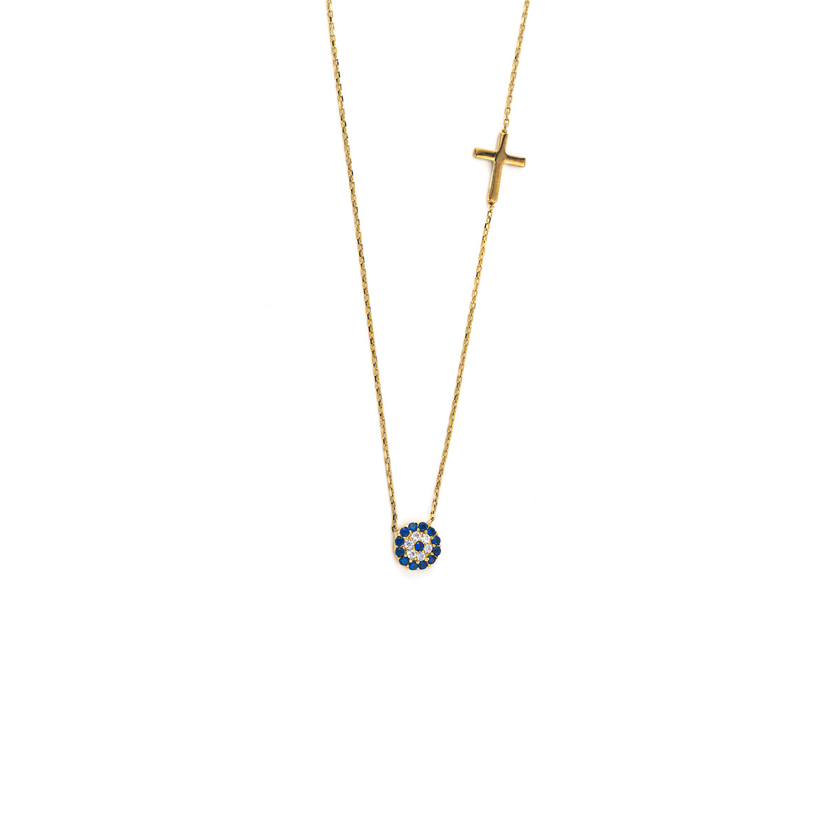 9K Gold - Eye Necklace with cross and zircon