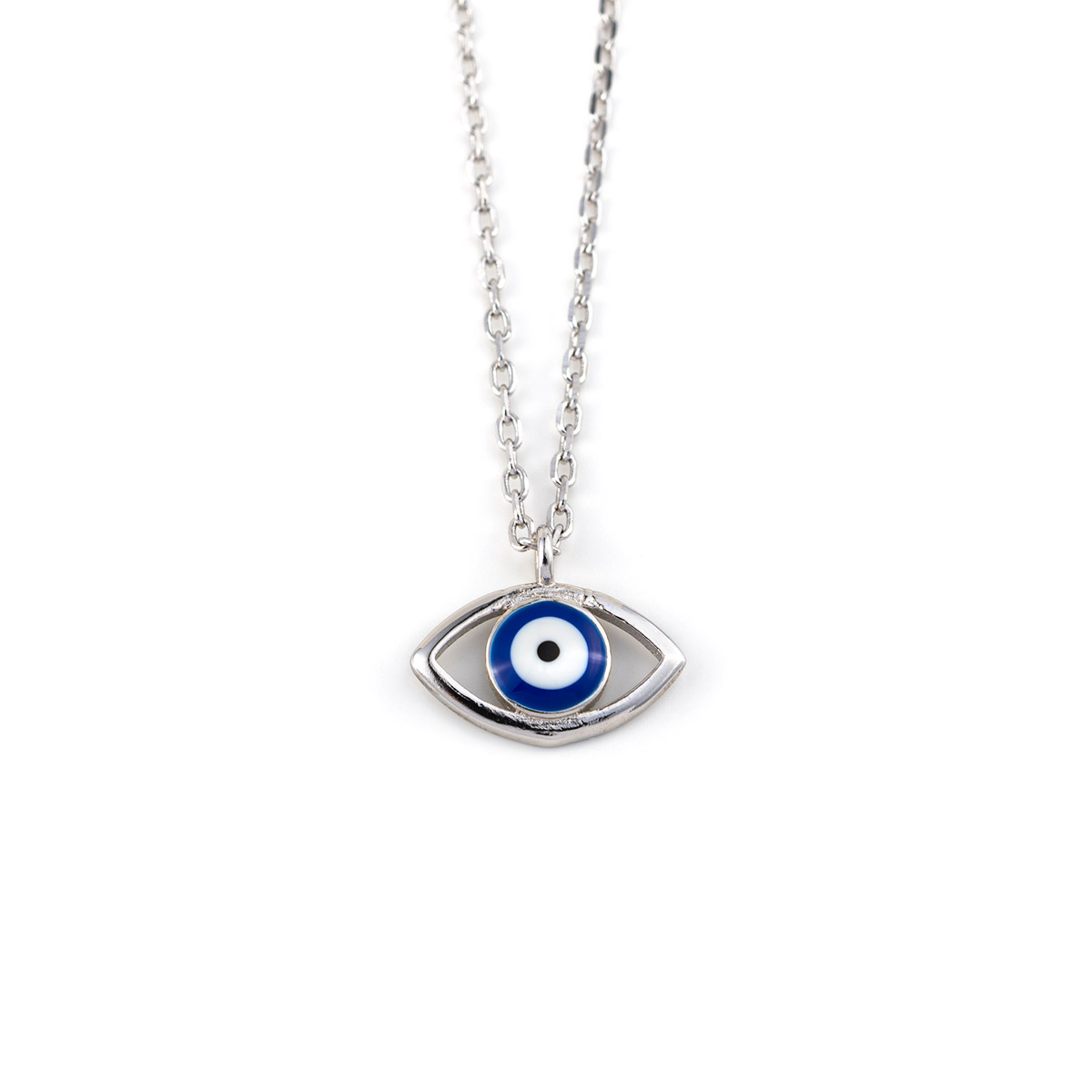 Sterling Silver Necklace with Blue Evil Eye