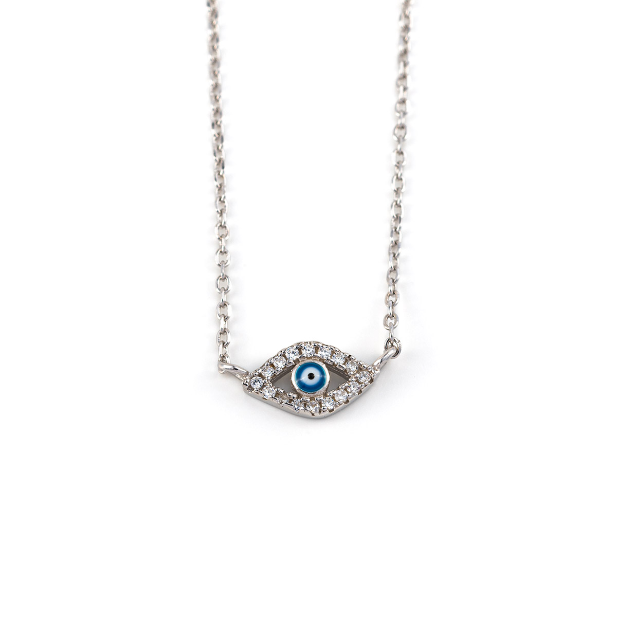 Sterling Silver Blue Evil Eye Necklace with Zircon