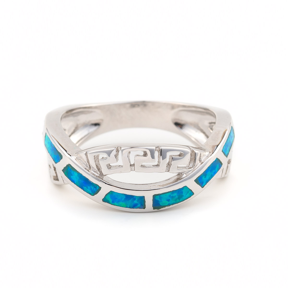 Greek Key Opal Sterling Silver Ring