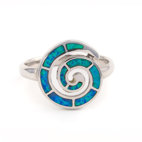 Spiral Ring – 925 Sterling Silver with Opal