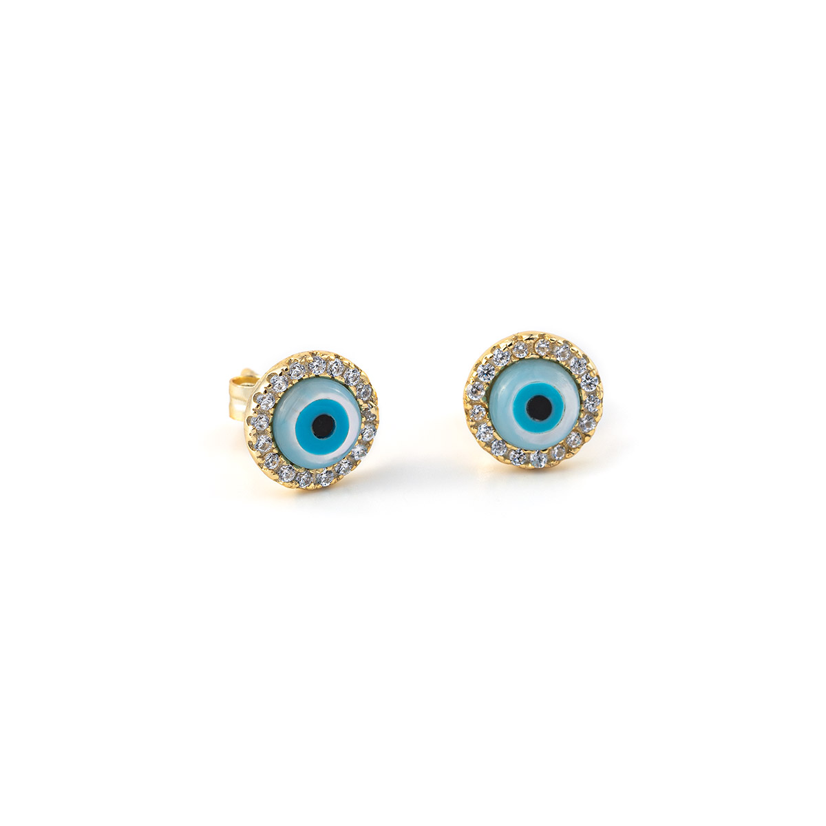 Stud Eye Earrings with zircon - Sterling silver Gold Plated