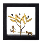 Bronze The girl and the donkey – Wood Art Frame 20X20cm