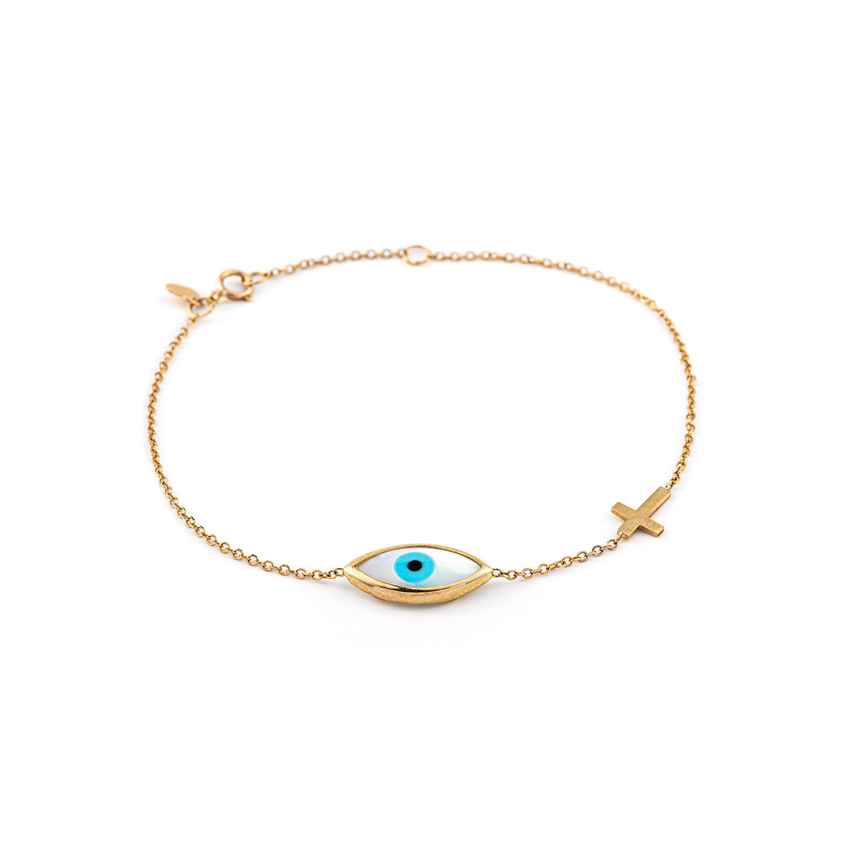 9K Gold Evil eye bracelet with cross