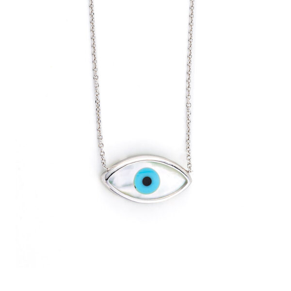 9K White Gold Necklace Evil eye