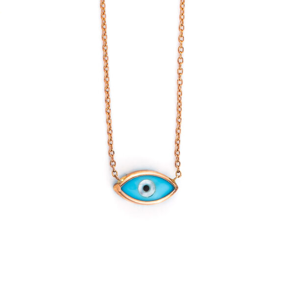9K Rose Gold Necklace Turquoise evil eye