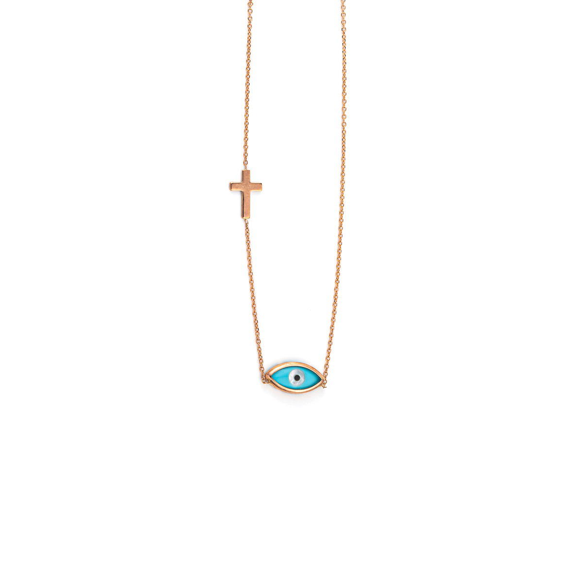9K Rose Gold - Eye Necklace with Cross