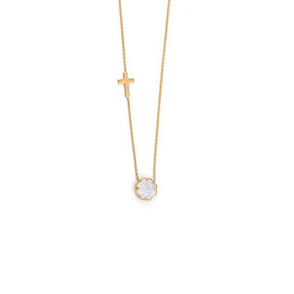 Four Leaf Clover Necklace with Cross - 9K Gold