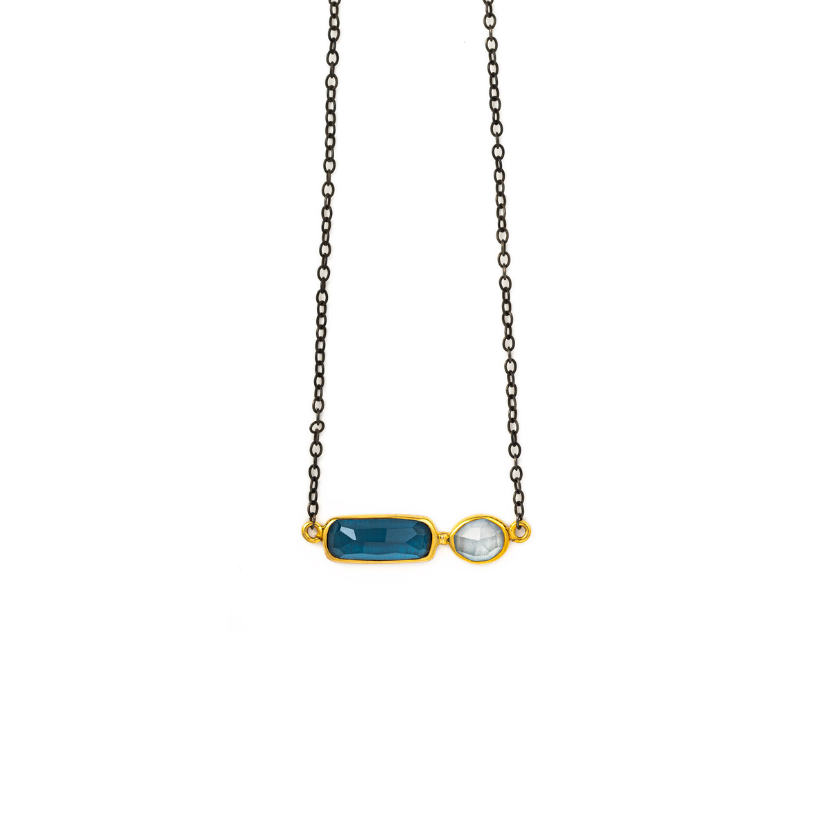 London Blue Topaz Aqua Marine Necklace - 18K Gold and Sterling Silver