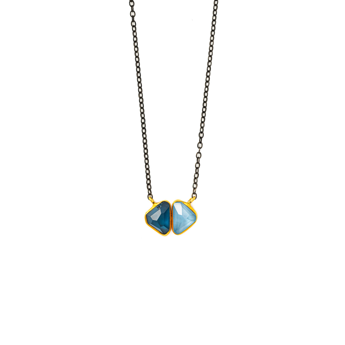 Aqua Marine and Topaz Necklace - 18K Gold and Sterling Silver