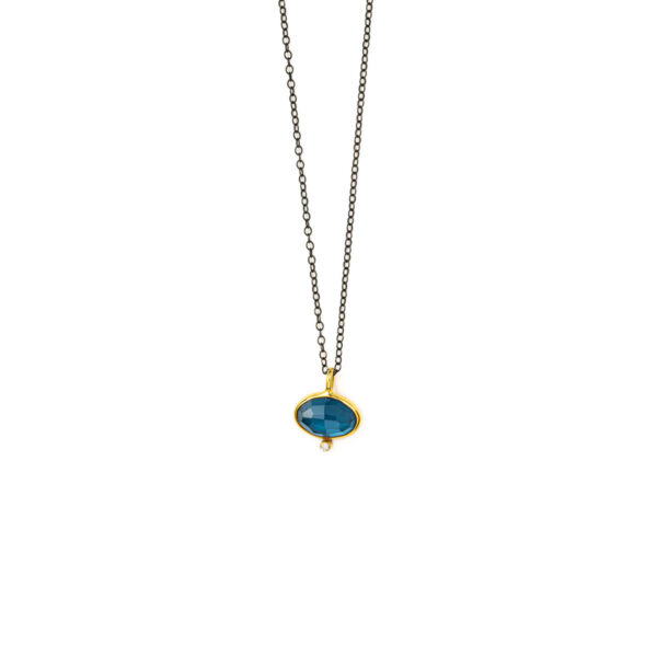 Blue Topaz Brilliant Necklace - 18K Gold and Sterling Silver