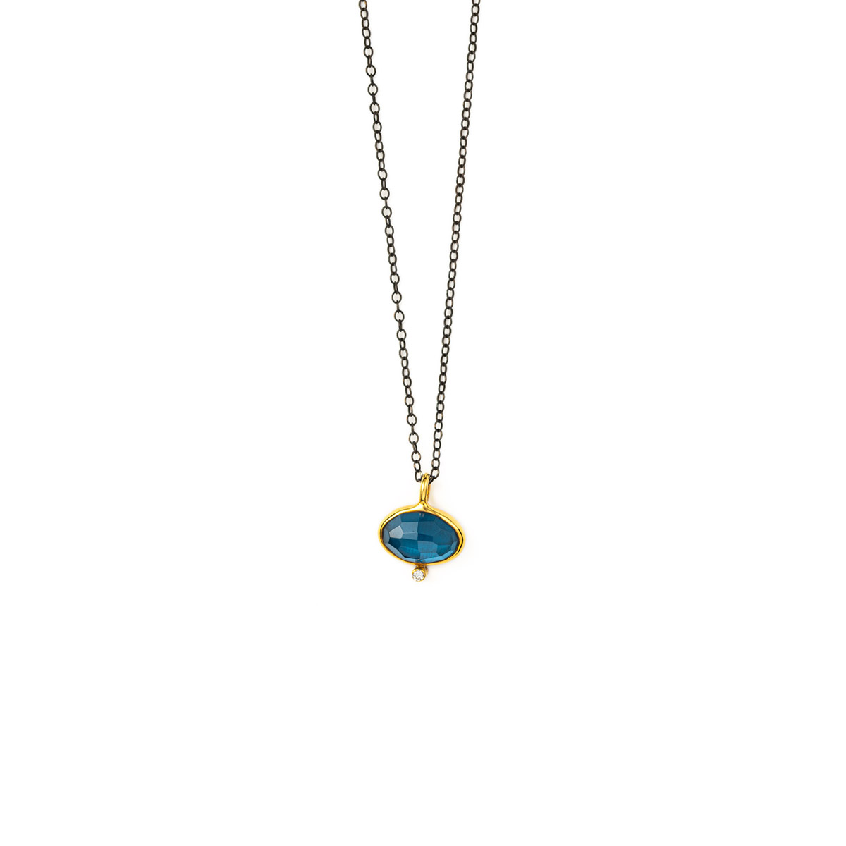 Blue Topaz Brilliant Necklace - 18K Gold and Sterling Silver