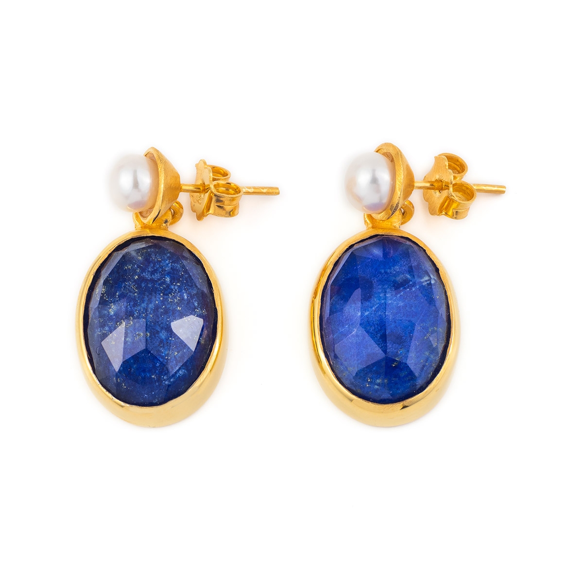 Lapis Lazuli Doublet Earrings - Sterling Silver and Gold Plated