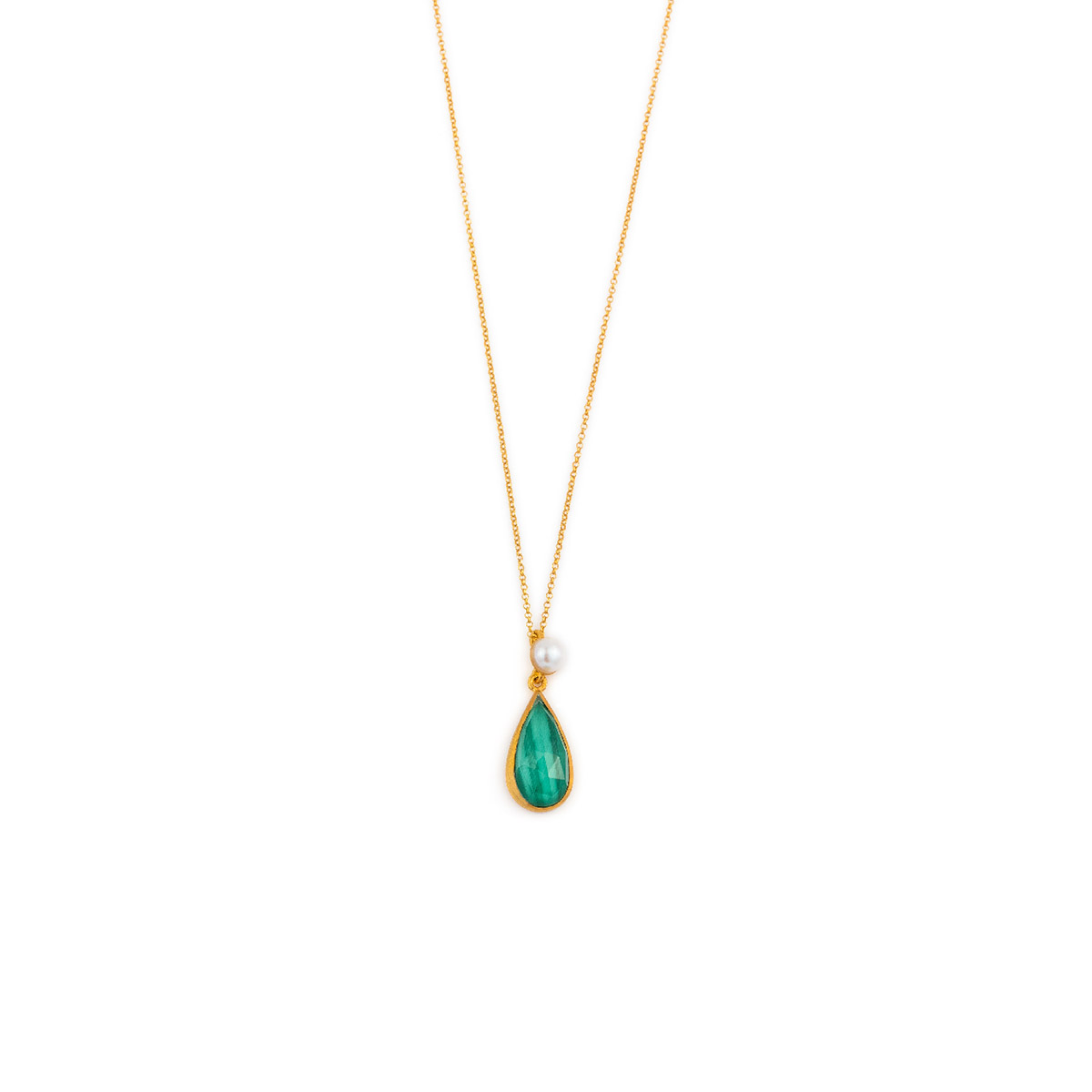 Sterling Silver Gold Plated Doublet Malachite Necklace