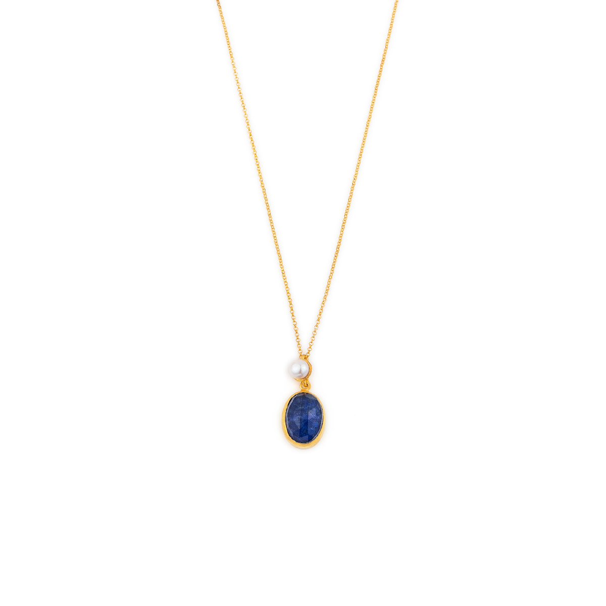 Lapis Lazuli Doublet Necklace - Sterling Silver and Gold Plated